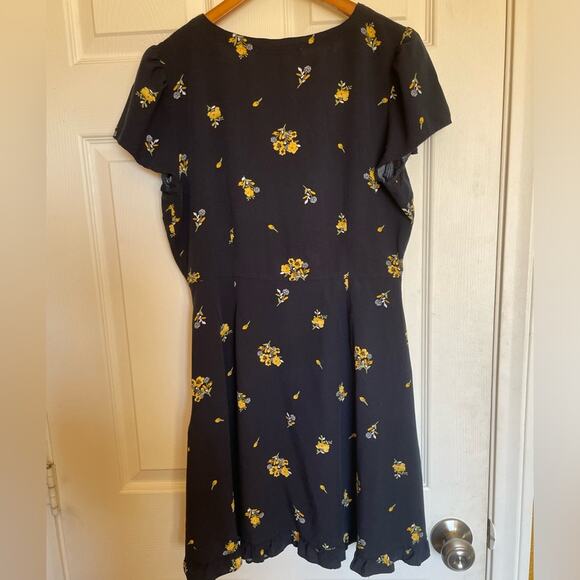 Loft Cottage Core Floral Button Up Cap Sleeve Mini Dress Blue & Yellow Size 8 - Picture 4 of 7